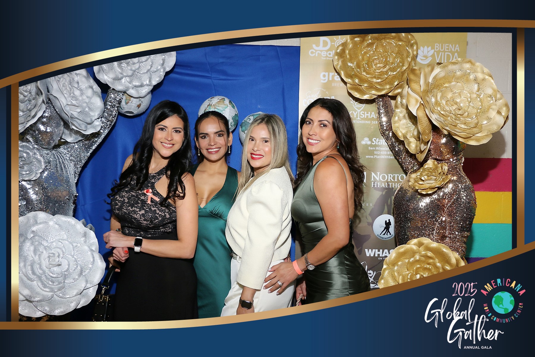 Guests posing at an elegant event photobooth